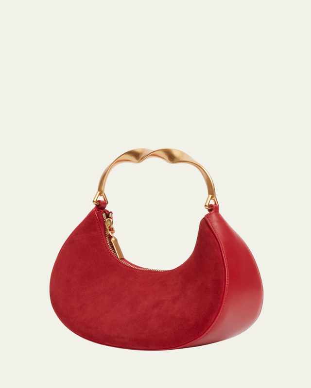 Nixi Suede Twist Top-Handle Bag